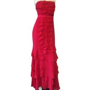 BCBG MaxAzria Strapless Ruffle Red Maxi Gown Size 6
